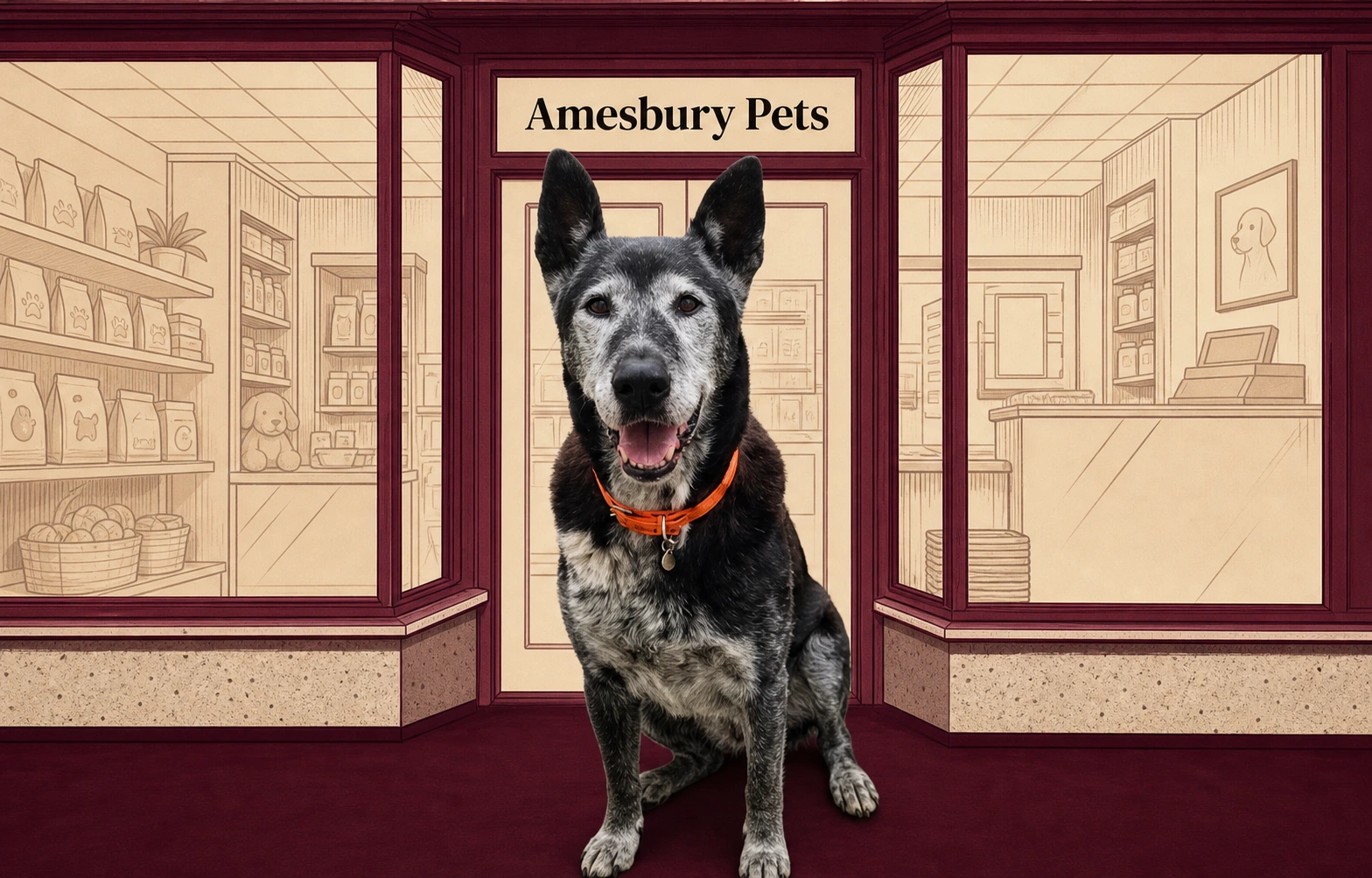 Dog at Amesbury Pets shopfront